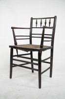 William Morris, an Arts and Crafts Ebonised Rush Seat Sussex Armchair - Thumbnail 3