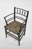 William Morris, an Arts and Crafts Ebonised Rush Seat Sussex Armchair - Thumbnail 4