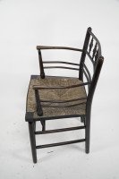 William Morris, an Arts and Crafts Ebonised Rush Seat Sussex Armchair - Thumbnail 5