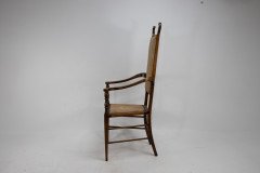 J. S. Henry Arts and Craft Walnut Armchair with Period Stylised Floral Fabric - Thumbnail 2