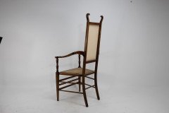 J. S. Henry Arts and Craft Walnut Armchair with Period Stylised Floral Fabric - Thumbnail 3