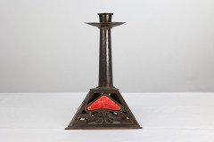 Richard Rathbone, Attr to C F A Voysey Arts & Crafts Copper & Enamel Candlestick - Thumbnail 2