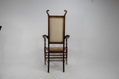 J. S. Henry Arts and Craft Walnut Armchair with Period Stylised Floral Fabric - Thumbnail 4