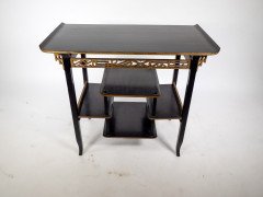 Heals. An Anglo-Japanese Ebonised Side Table with Gilt Fretwork & Flaring Ends - Thumbnail 3