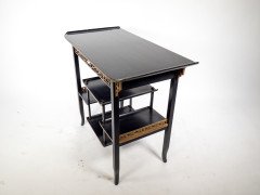 Heals. An Anglo-Japanese Ebonised Side Table with Gilt Fretwork & Flaring Ends - Thumbnail 4