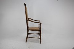 J. S. Henry Arts and Craft Walnut Armchair with Period Stylised Floral Fabric - Thumbnail 6