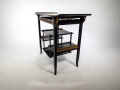 Heals. An Anglo-Japanese Ebonised Side Table with Gilt Fretwork & Flaring Ends - Thumbnail 5