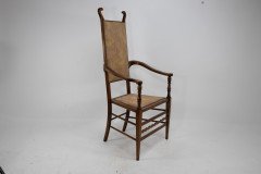 J. S. Henry Arts and Craft Walnut Armchair with Period Stylised Floral Fabric - Thumbnail 7