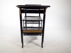 Heals. An Anglo-Japanese Ebonised Side Table with Gilt Fretwork & Flaring Ends - Thumbnail 6