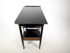Heals. An Anglo-Japanese Ebonised Side Table with Gilt Fretwork & Flaring Ends - Thumbnail 7