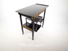 Heals. An Anglo-Japanese Ebonised Side Table with Gilt Fretwork & Flaring Ends - Thumbnail 8