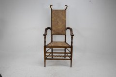 J. S. Henry Arts and Craft Walnut Armchair with Period Stylised Floral Fabric - Thumbnail 9