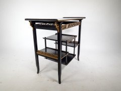 Heals. An Anglo-Japanese Ebonised Side Table with Gilt Fretwork & Flaring Ends - Thumbnail 9
