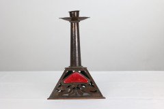 Richard Rathbone, Attr to C F A Voysey Arts & Crafts Copper & Enamel Candlestick - Thumbnail 3