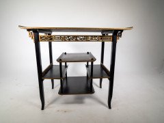 Heals. An Anglo-Japanese Ebonised Side Table with Gilt Fretwork & Flaring Ends - Thumbnail 10