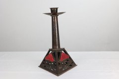 Richard Rathbone, Attr to C F A Voysey Arts & Crafts Copper & Enamel Candlestick - Thumbnail 4