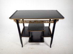 Heals. An Anglo-Japanese Ebonised Side Table with Gilt Fretwork & Flaring Ends - Thumbnail 11