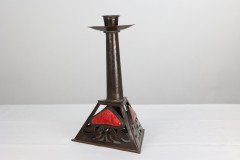 Richard Rathbone, Attr to C F A Voysey Arts & Crafts Copper & Enamel Candlestick - Thumbnail 6