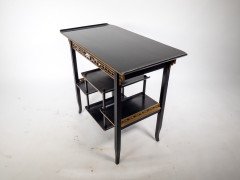 Heals. An Anglo-Japanese Ebonised Side Table with Gilt Fretwork & Flaring Ends - Thumbnail 12