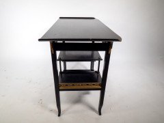 Heals. An Anglo-Japanese Ebonised Side Table with Gilt Fretwork & Flaring Ends - Thumbnail 13
