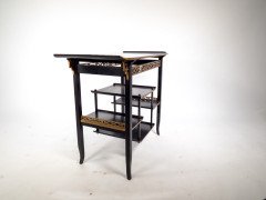 Heals. An Anglo-Japanese Ebonised Side Table with Gilt Fretwork & Flaring Ends - Thumbnail 14