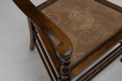 J. S. Henry Arts and Craft Walnut Armchair with Period Stylised Floral Fabric - Thumbnail 13