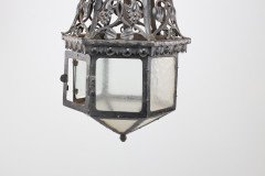 An Arts and Crafts Hand Forged Blacksmith Made Iron Lantern with Stylised Petals - Thumbnail 3