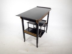 Heals. An Anglo-Japanese Ebonised Side Table with Gilt Fretwork & Flaring Ends - Thumbnail 15