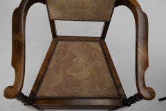 J. S. Henry Arts and Craft Walnut Armchair with Period Stylised Floral Fabric - Thumbnail 18