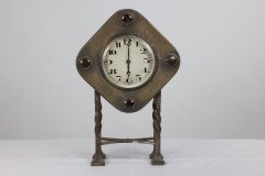 An Arts & Crafts Silver Plated Mantel Clock with Mottled Blue Ruskin Jewels - Thumbnail 2