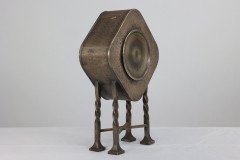An Arts & Crafts Silver Plated Mantel Clock with Mottled Blue Ruskin Jewels - Thumbnail 4