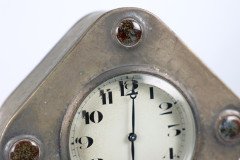 An Arts & Crafts Silver Plated Mantel Clock with Mottled Blue Ruskin Jewels - Thumbnail 9