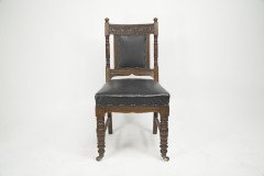 Thomas Jeckyll Style a Pair Aesthetic Movement Oak Dining Chairs with Sunflowers - Thumbnail 2