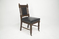 Thomas Jeckyll Style a Pair Aesthetic Movement Oak Dining Chairs with Sunflowers - Thumbnail 3