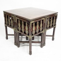 A Rare Late 19th-century Japanese Export Square Dining Table with Four Matching Corner Chairs
