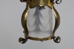 An Arts and Crafts Hammered Brass Lantern with Opaque Ribbed Glass Liner - Thumbnail 13