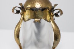 An Arts and Crafts Hammered Brass Lantern with Opaque Ribbed Glass Liner - Thumbnail 9