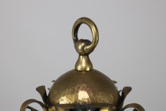 An Arts and Crafts Hammered Brass Lantern with Opaque Ribbed Glass Liner - Thumbnail 6