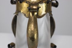 An Arts and Crafts Hammered Brass Lantern with Opaque Ribbed Glass Liner - Thumbnail 12