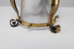 An Arts and Crafts Hammered Brass Lantern with Opaque Ribbed Glass Liner - Thumbnail 14