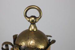 An Arts and Crafts Hammered Brass Lantern with Opaque Ribbed Glass Liner - Thumbnail 5