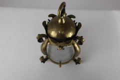 An Arts and Crafts Hammered Brass Lantern with Opaque Ribbed Glass Liner - Thumbnail 4