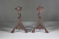 Dr C Dresser (style Of). a Pair of Arts and Crafts Cast Iron Fire Dogs - Thumbnail 2