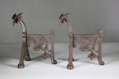 Pair of Arts and Crafts Cast Iron Fire Dogs in the Style of Dr C. Dresser - Thumbnail 3
