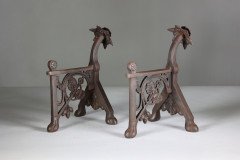 Pair of Arts and Crafts Cast Iron Fire Dogs in the Style of Dr C. Dresser - Thumbnail 6