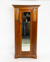 Baillie Scott Style of, Arts & Crafts Oak Armoire Wardrobe with Daffodil Inlays - Thumbnail 1