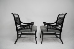 Pair of Anglo- Japanese Ebonized Open Armchairs. Attributed to Jas Shoolbred - Thumbnail 2