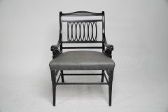 Pair of Anglo- Japanese Ebonized Open Armchairs. Attributed to Jas Shoolbred - Thumbnail 4