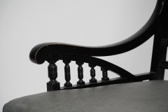 Pair of Anglo- Japanese Ebonized Open Armchairs. Attributed to Jas Shoolbred - Thumbnail 12