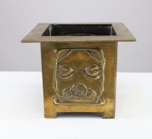 Margaret Gilmour Arts & Crafts Brass Planter with Stylized Rose & Floral Details - Thumbnail 2